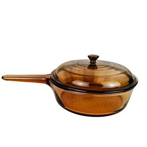 Vision Corning Amber Glass 10" Skillet Chiken Fryer Waffle Bottom With Lid